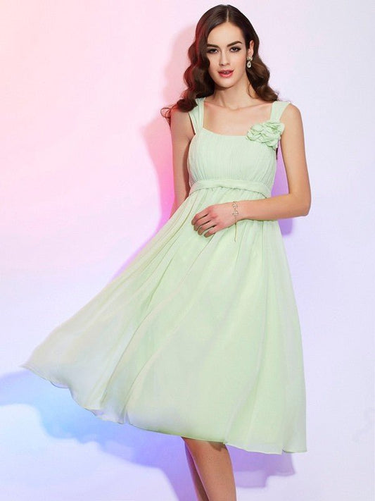 NumberSea - A - Line/Princess Straps Sleeveless Pleats Short Chiffon Bridesmaid Dresses