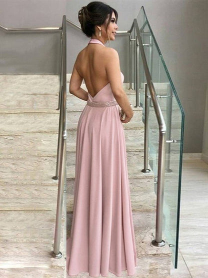 NumberSea - A - Line/Princess Stretch Crepe Ruffles Halter Sleeveless Floor - Length Mother of the Bride Dresses