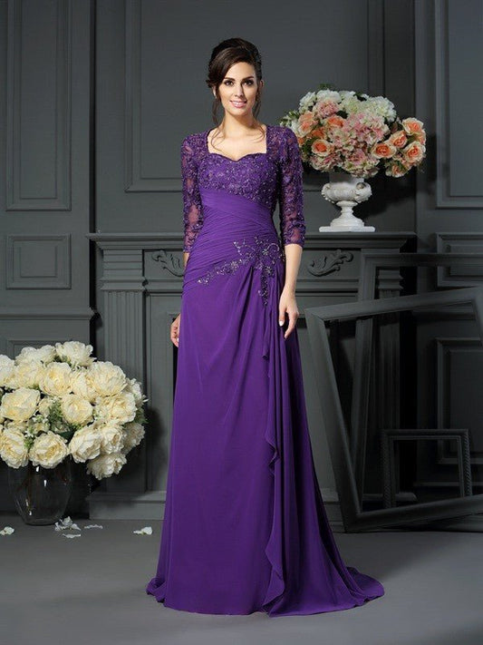 NumberSea - A - Line/Princess Sweetheart Applique 1/2 Sleeves Long Chiffon Mother of the Bride Dresses