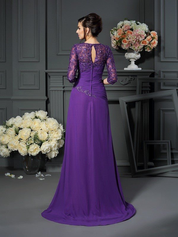 NumberSea - A - Line/Princess Sweetheart Applique 1/2 Sleeves Long Chiffon Mother of the Bride Dresses