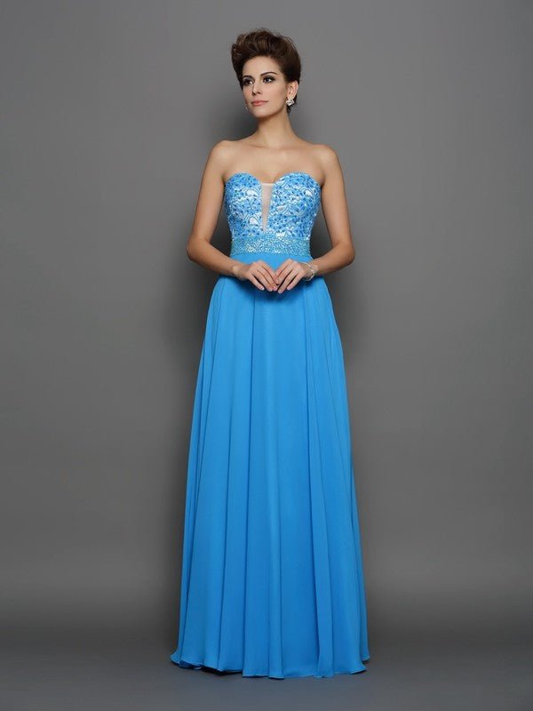 NumberSea - A - Line/Princess Sweetheart Applique Sleeveless Long Chiffon Dresses