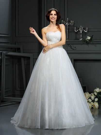 NumberSea - A - Line/Princess Sweetheart Applique Sleeveless Long Organza Wedding Dresses