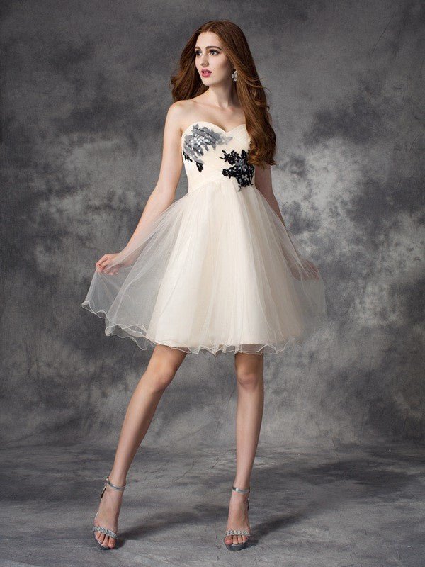 NumberSea - A - line/Princess Sweetheart Applique Sleeveless Short Net Dresses