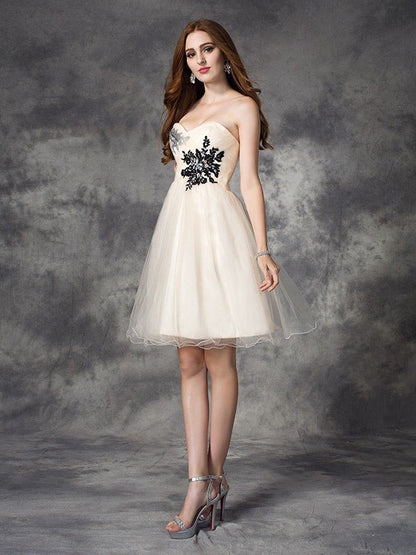 NumberSea - A - line/Princess Sweetheart Applique Sleeveless Short Net Dresses