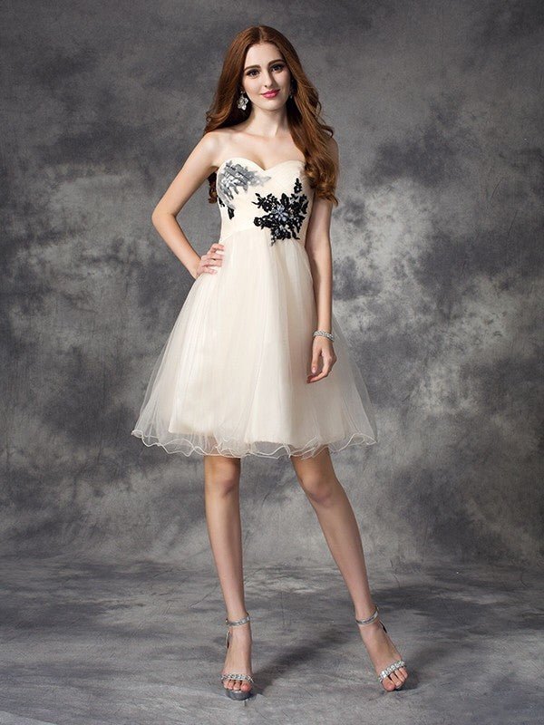 NumberSea - A - line/Princess Sweetheart Applique Sleeveless Short Net Dresses