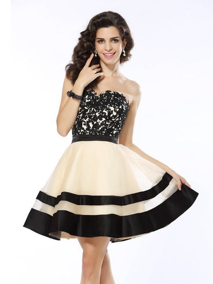 NumberSea - A - Line/Princess Sweetheart Applique Sleeveless Short Organza Cocktail Dresses