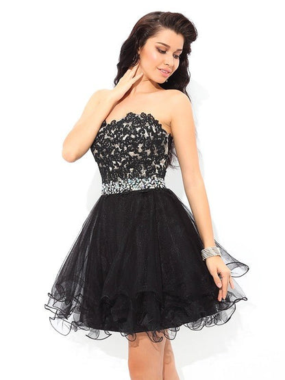 NumberSea - A - Line/Princess Sweetheart Applique Sleeveless Short Satin Cocktail Dresses