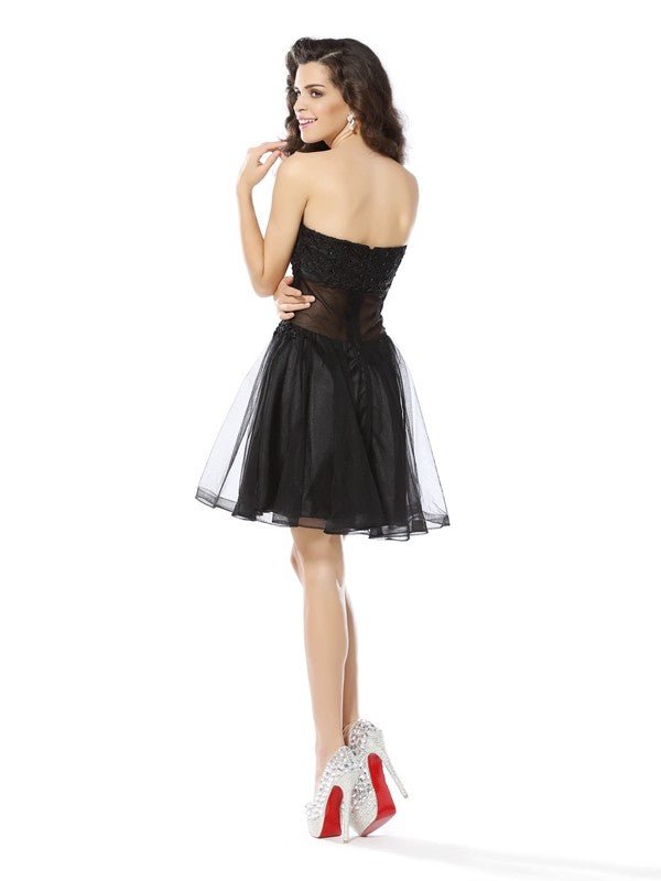 NumberSea - A - Line/Princess Sweetheart Applique Sleeveless Short Satin Cocktail Dresses