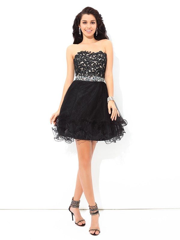 NumberSea - A - Line/Princess Sweetheart Applique Sleeveless Short Satin Cocktail Dresses