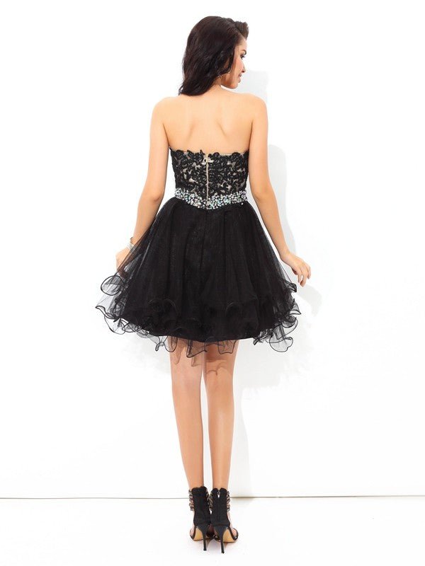 NumberSea - A - Line/Princess Sweetheart Applique Sleeveless Short Satin Cocktail Dresses