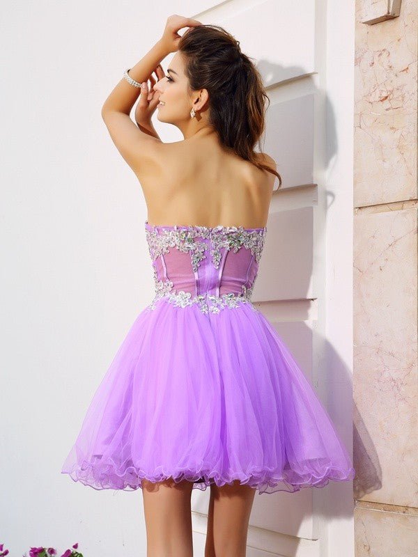 NumberSea - A - Line/Princess Sweetheart Beading Applique Sleeveless Short Organza Cocktail Dresses