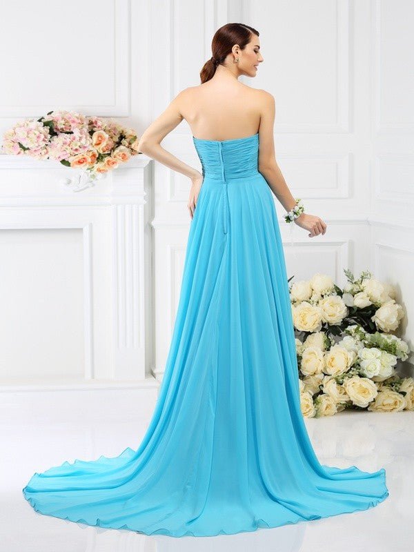 NumberSea - A - Line/Princess Sweetheart Beading Pleats Sleeveless Long Chiffon Bridesmaid Dresses