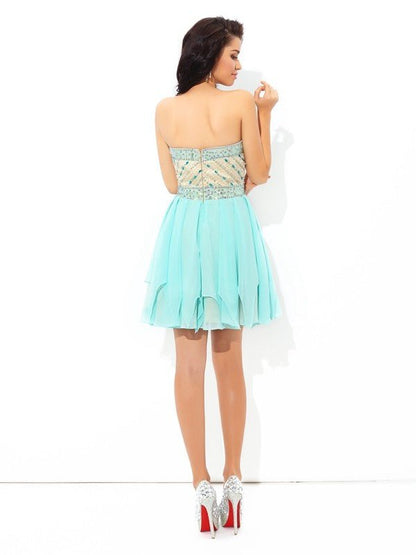 NumberSea - A - Line/Princess Sweetheart Beading Short Sleeveless Chiffon Cocktail Dresses