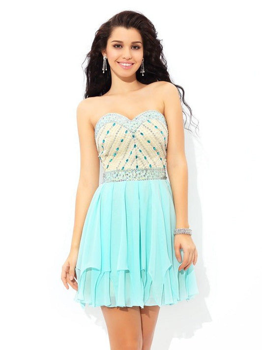 NumberSea - A - Line/Princess Sweetheart Beading Short Sleeveless Chiffon Cocktail Dresses