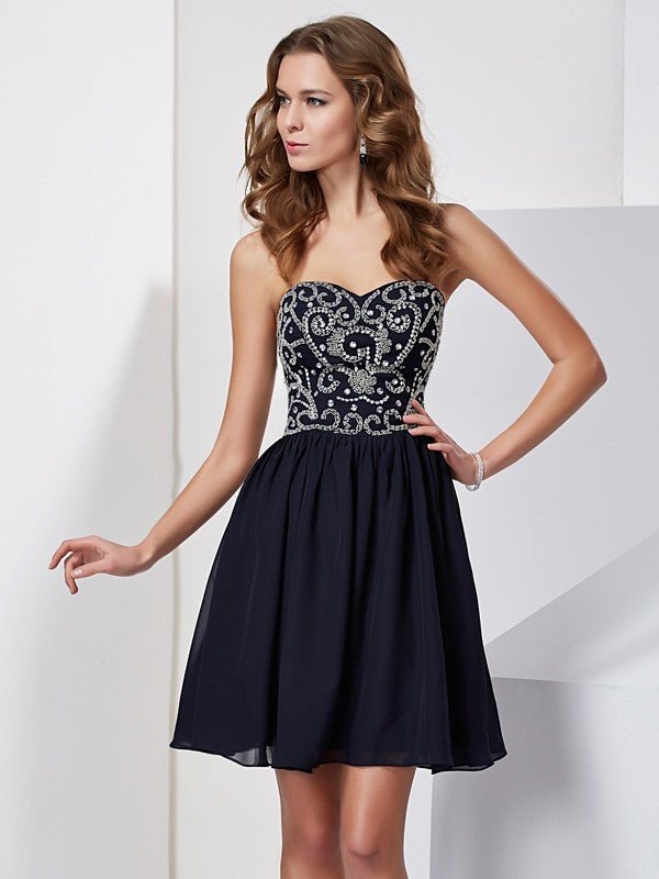 NumberSea - A - Line/Princess Sweetheart Beading Sleeveless Chiffon Short Homecoming Dresses