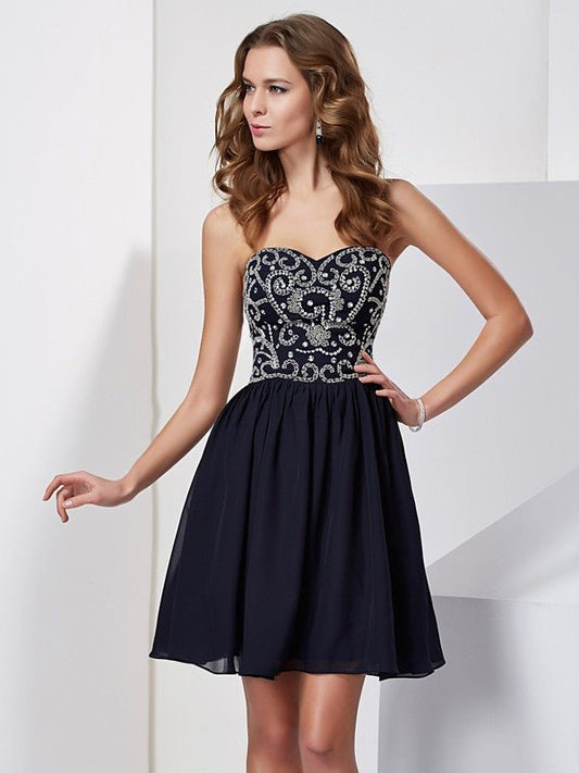 NumberSea - A - Line/Princess Sweetheart Beading Sleeveless Chiffon Short Homecoming Dresses