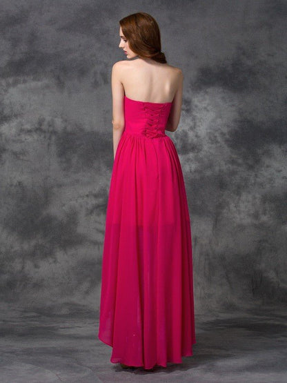 NumberSea - A - line/Princess Sweetheart Beading Sleeveless High Low Chiffon Bridesmaid Dresses