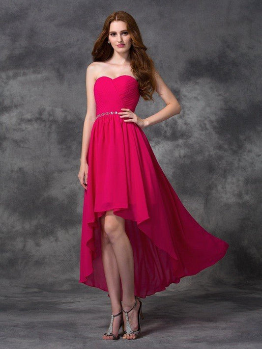 NumberSea - A - line/Princess Sweetheart Beading Sleeveless High Low Chiffon Bridesmaid Dresses