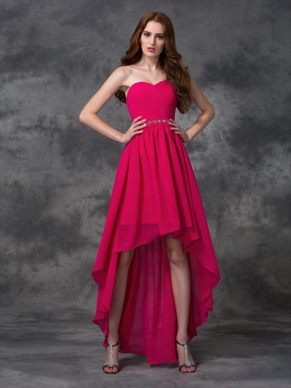 NumberSea - A - line/Princess Sweetheart Beading Sleeveless High Low Chiffon Bridesmaid Dresses