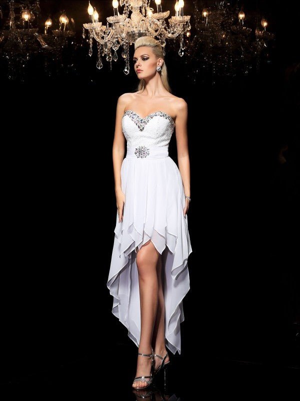 NumberSea - A - Line/Princess Sweetheart Beading Sleeveless High Low Chiffon Cocktail Dresses