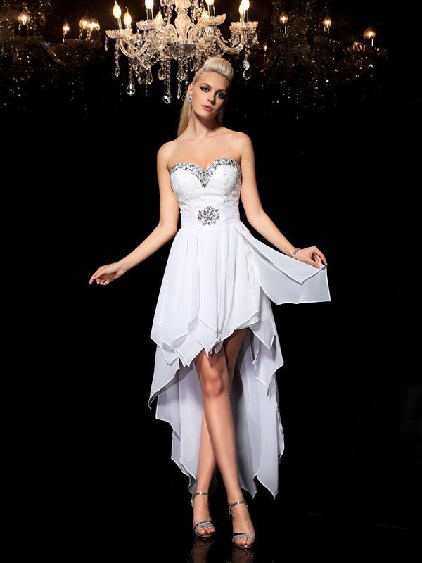 NumberSea - A - Line/Princess Sweetheart Beading Sleeveless High Low Chiffon Cocktail Dresses