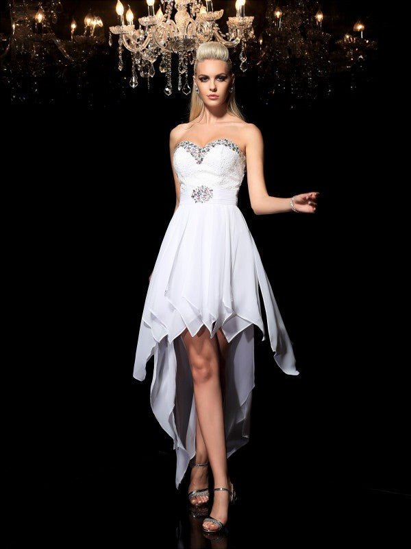 NumberSea - A - Line/Princess Sweetheart Beading Sleeveless High Low Chiffon Cocktail Dresses