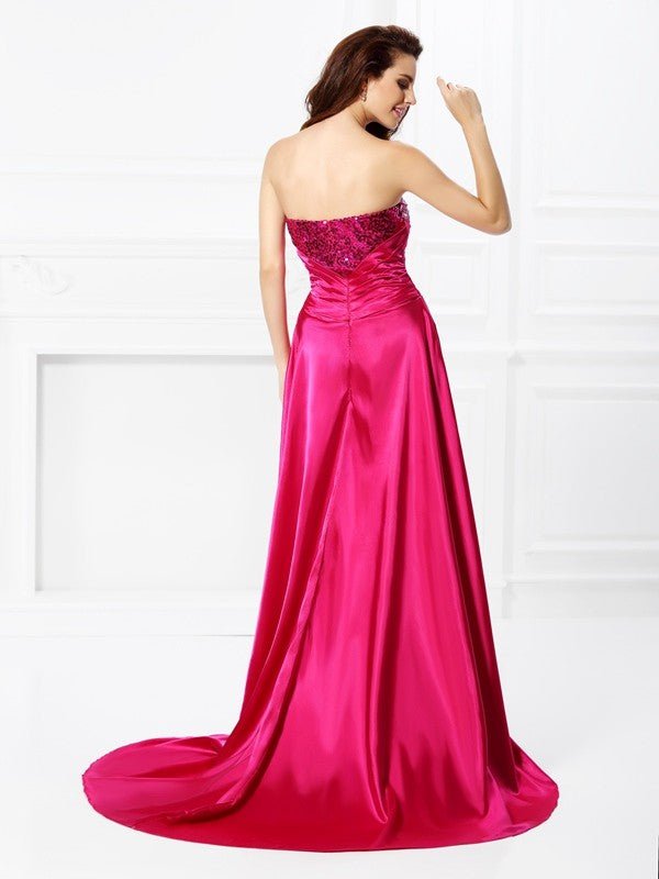 NumberSea - A - Line/Princess Sweetheart Beading Sleeveless High Low Elastic Woven Satin Dresses