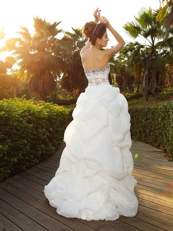 NumberSea - A - Line/Princess Sweetheart Beading Sleeveless High Low Organza Wedding Dresses