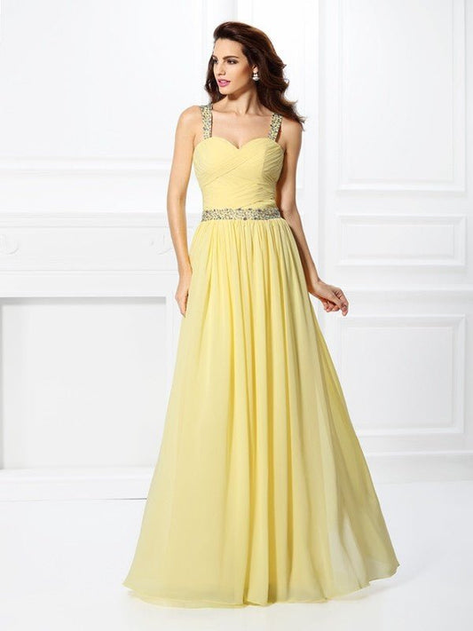 NumberSea - A - Line/Princess Sweetheart Beading Sleeveless Long Chiffon Dresses