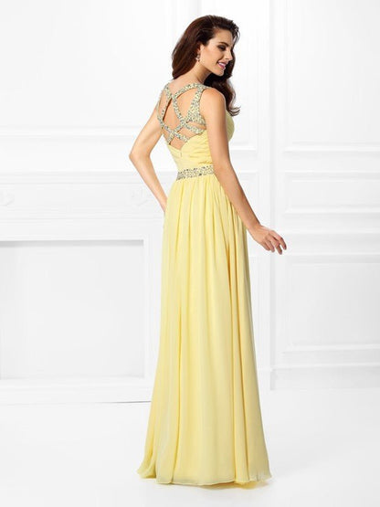 NumberSea - A - Line/Princess Sweetheart Beading Sleeveless Long Chiffon Dresses