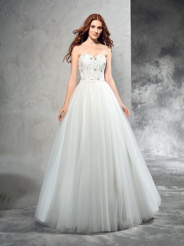 NumberSea - A - Line/Princess Sweetheart Beading Sleeveless Long Net Wedding Dresses