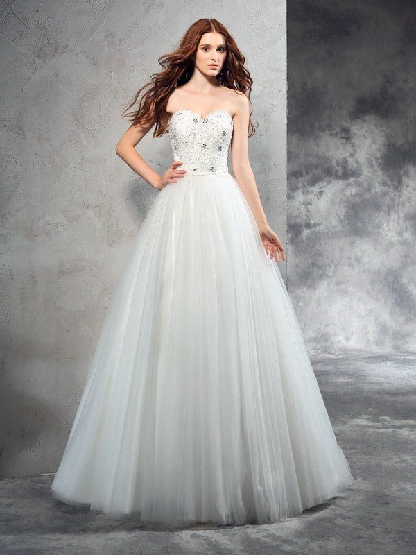 NumberSea - A - Line/Princess Sweetheart Beading Sleeveless Long Net Wedding Dresses