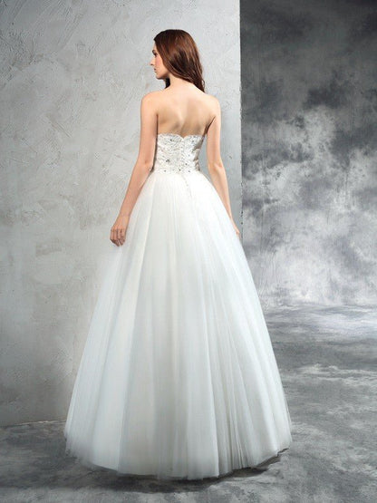 NumberSea - A - Line/Princess Sweetheart Beading Sleeveless Long Net Wedding Dresses