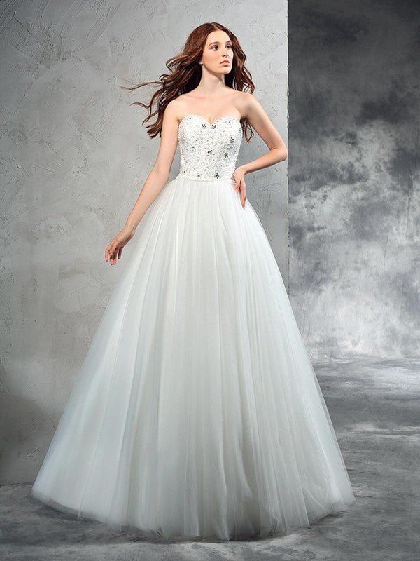 NumberSea - A - Line/Princess Sweetheart Beading Sleeveless Long Net Wedding Dresses