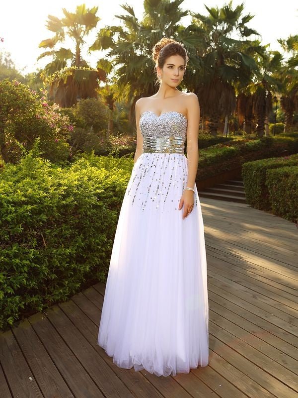 NumberSea - A - Line/Princess Sweetheart Beading Sleeveless Long Organza