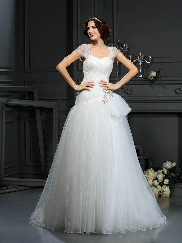 NumberSea - A - Line/Princess Sweetheart Beading Sleeveless Long Organza Wedding Dresses