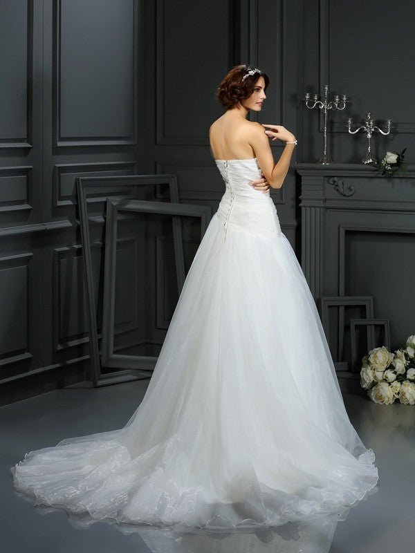 NumberSea - A - Line/Princess Sweetheart Beading Sleeveless Long Organza Wedding Dresses