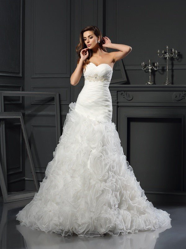 NumberSea - A - Line/Princess Sweetheart Beading Sleeveless Long Organza Wedding Dresses