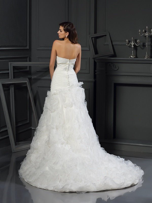 NumberSea - A - Line/Princess Sweetheart Beading Sleeveless Long Organza Wedding Dresses