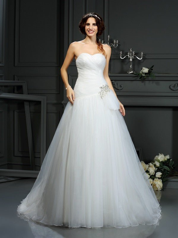 NumberSea - A - Line/Princess Sweetheart Beading Sleeveless Long Organza Wedding Dresses