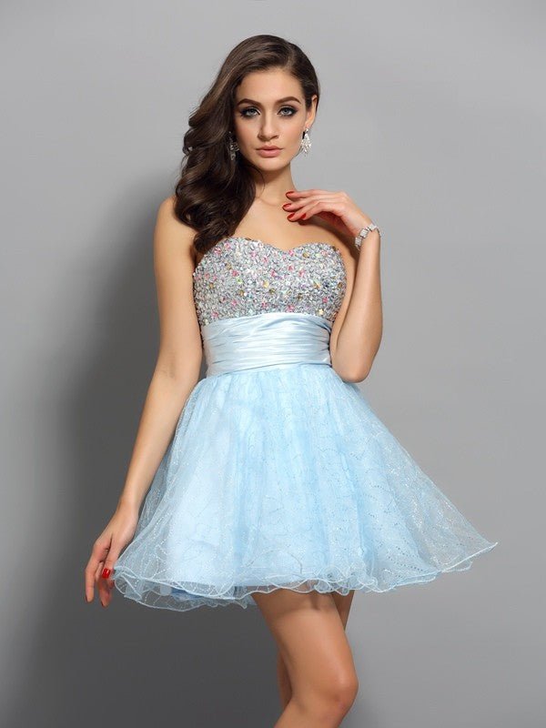 NumberSea - A - Line/Princess Sweetheart Beading Sleeveless Short Chiffon Cocktail Dresses