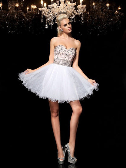 NumberSea - A - Line/Princess Sweetheart Beading Sleeveless Short Net Cocktail Dresses