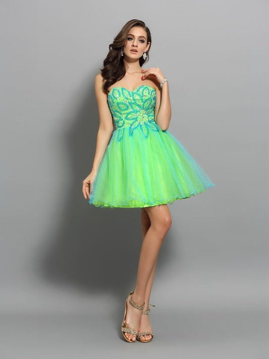 NumberSea - A - Line/Princess Sweetheart Beading Sleeveless Short Net Cocktail Dresses