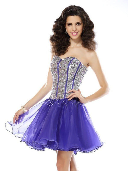 NumberSea - A - Line/Princess Sweetheart Beading Sleeveless Short Organza Cocktail Dresses