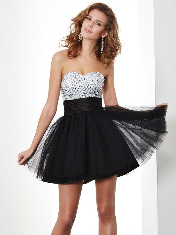 NumberSea - A - Line/Princess Sweetheart Beading Sleeveless Short Organza Homecoming Dresses