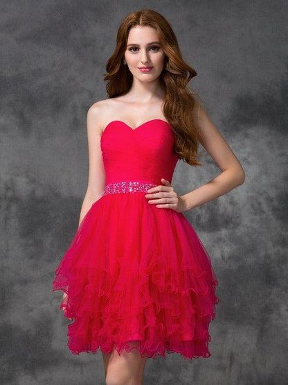 NumberSea - A - line/Princess Sweetheart Beading Sleeveless Short Satin Cocktail Dresses