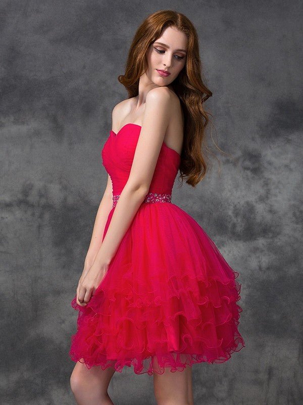 NumberSea - A - line/Princess Sweetheart Beading Sleeveless Short Satin Cocktail Dresses