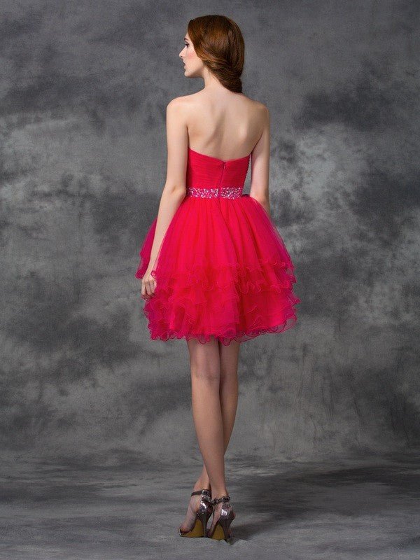 NumberSea - A - line/Princess Sweetheart Beading Sleeveless Short Satin Cocktail Dresses