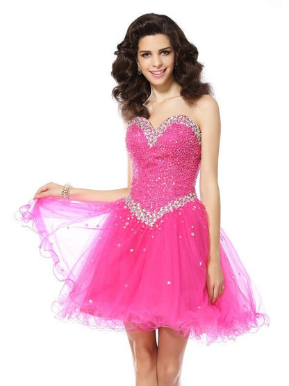 NumberSea - A - Line/Princess Sweetheart Beading Sleeveless Short Tulle Cocktail Dresses