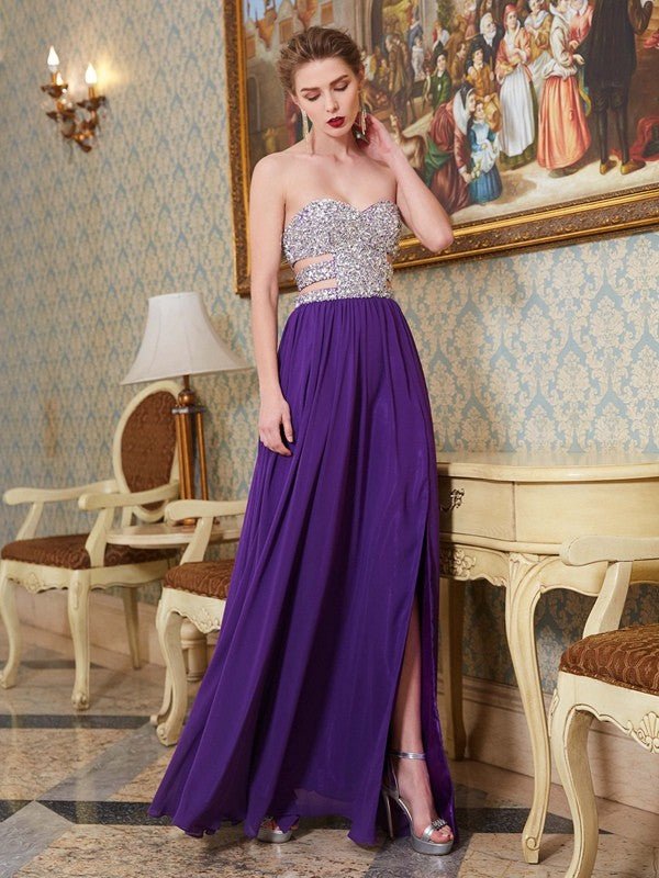 NumberSea - A - Line/Princess Sweetheart Crystal Sleeveless Floor - Length Chiffon Dresses